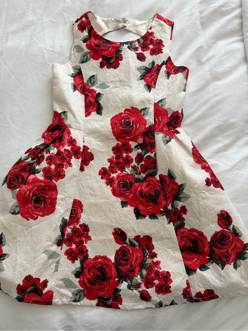 Children’s Place White Fit-and-Flare Dress with Red Rose Print